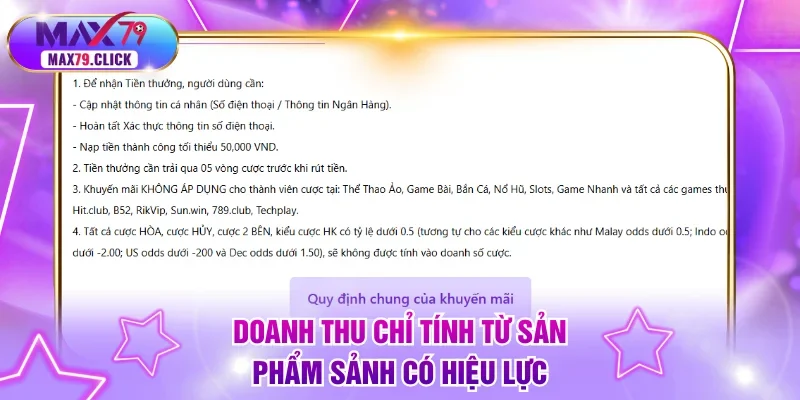 Doanh thu chỉ tính từ sản phẩm sảnh có hiệu lực