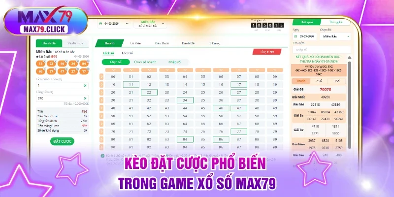 Kèo đặt cược phổ biến trong game xổ số MAX79